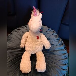 Mary Meyer White Unicorn Plush Toy Doll Red Embroidered Heart